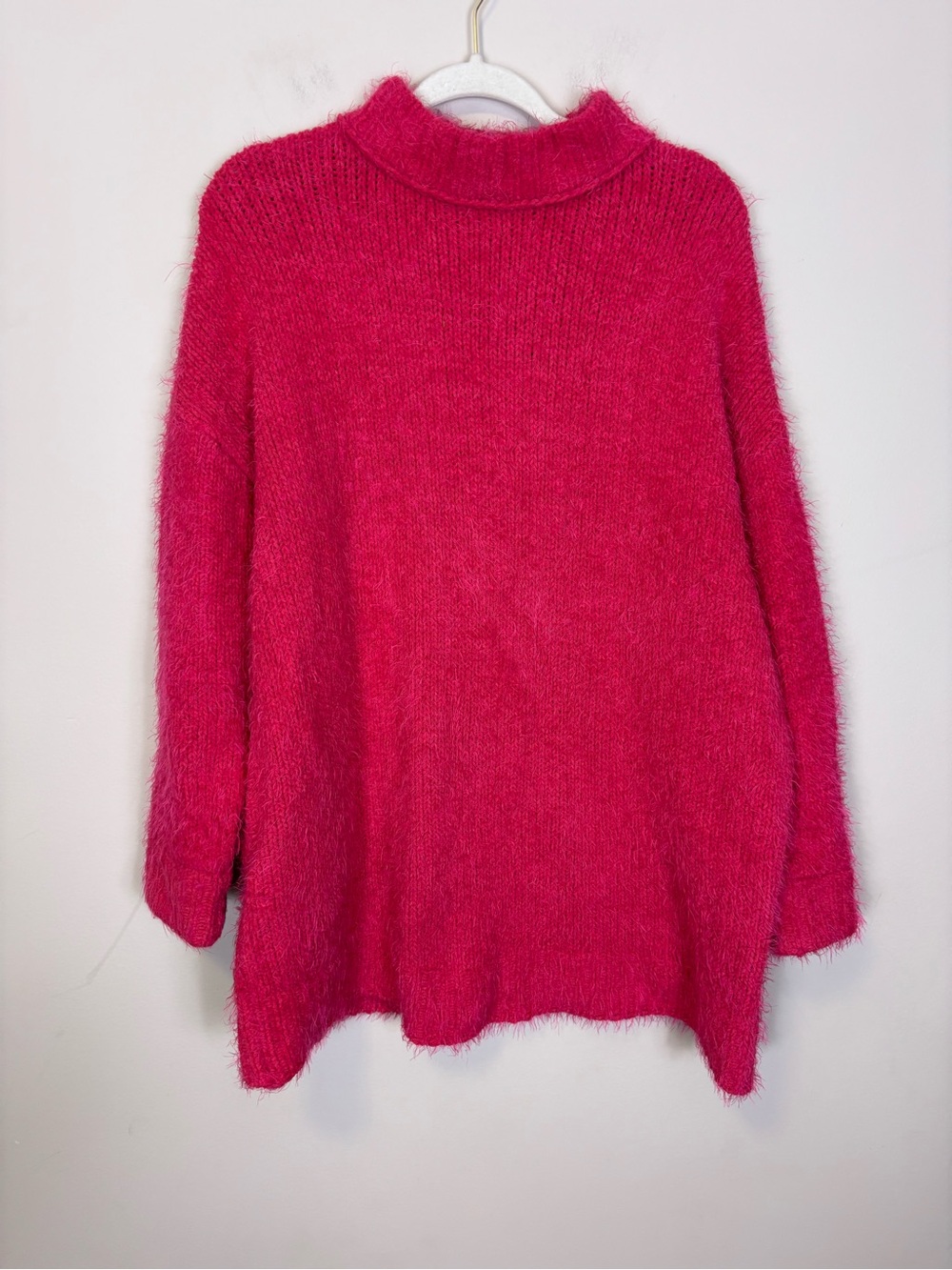 Show Me Your MuMu Fuzzy Mock Neck Sweater in Hot Pink Oversized Small